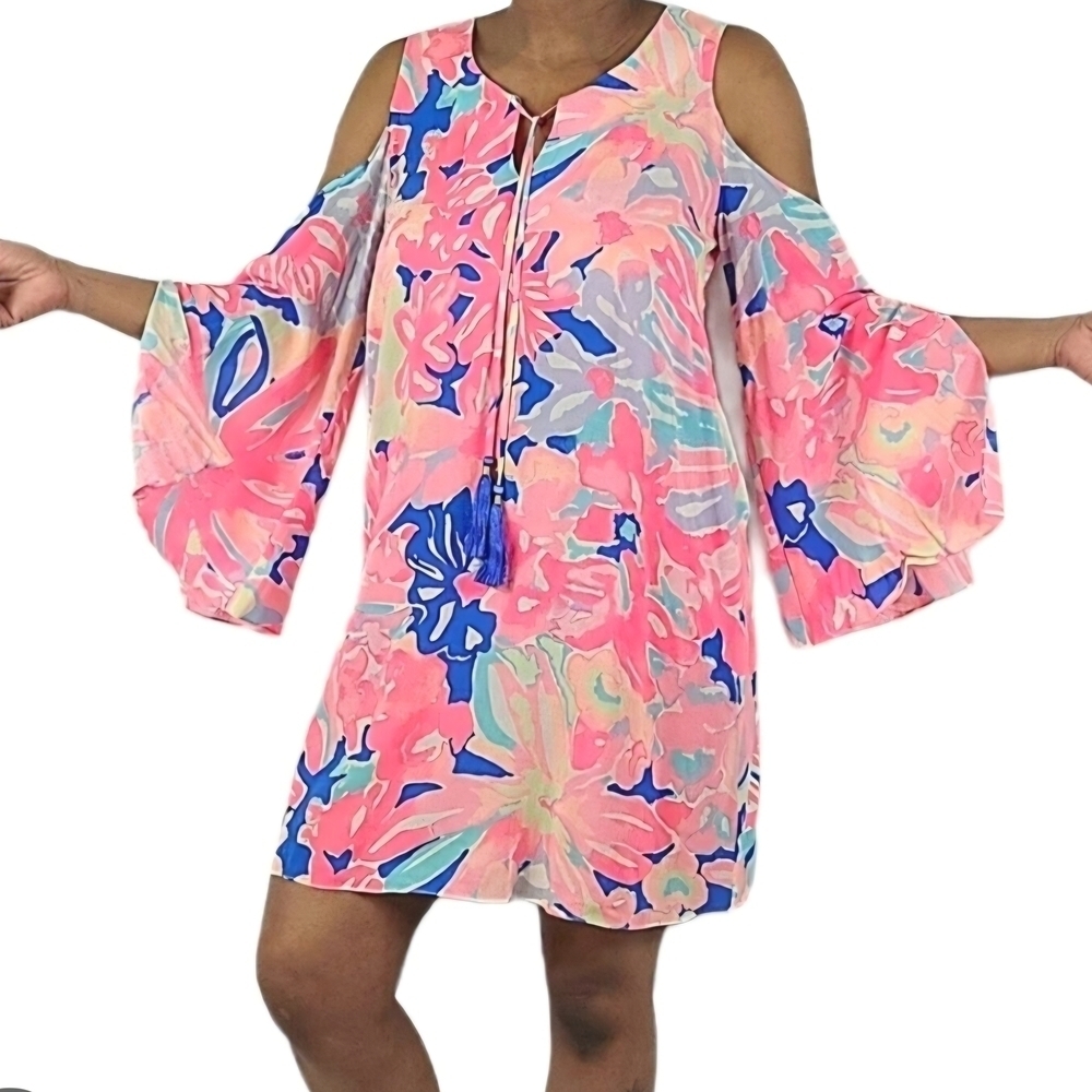 Lilly Pulitzer Pink and Blue Floral Long Sleeve Dress 1345